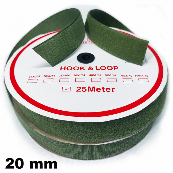 Pásek na suchý zip Háček a Smyčka set, barva khaki 20 mm balení 25 m