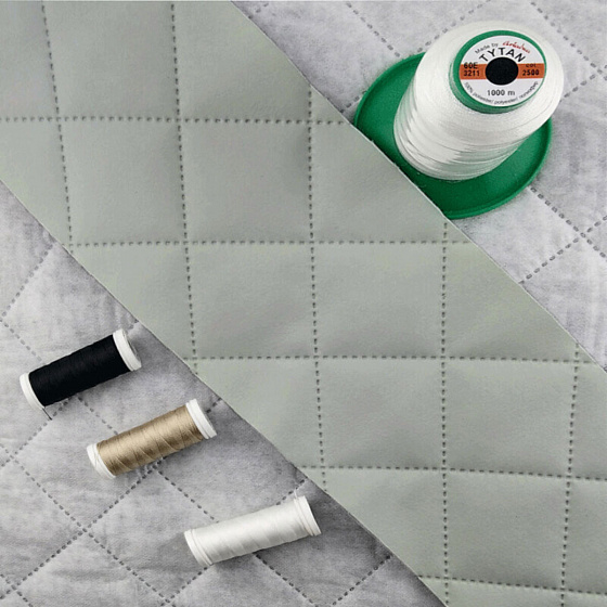 Ultrasonically quilted eco-leather, light gray color, by the meter