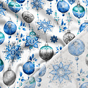 Christmas cotton fabric, by the meter, width 160 cm, Christmas Toys Grey and Blue on White