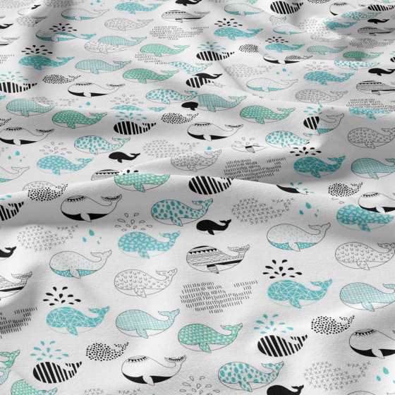 Children's cotton fabric by the meter Whale Turquoise
