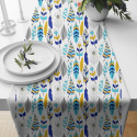 Decorative cotton fabric, by the meter, Blue Feathers on White
