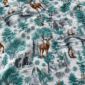 Christmas cotton fabric, by the meter, width 160 cm, pattern Nature Green on White