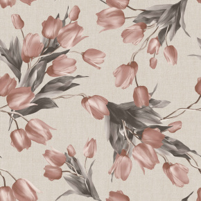 Velurové potahové látky s potiskem, Tulipány na Béžovém