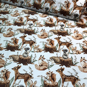 Bavlněná látka, metráž. Crazy cat na Bílém