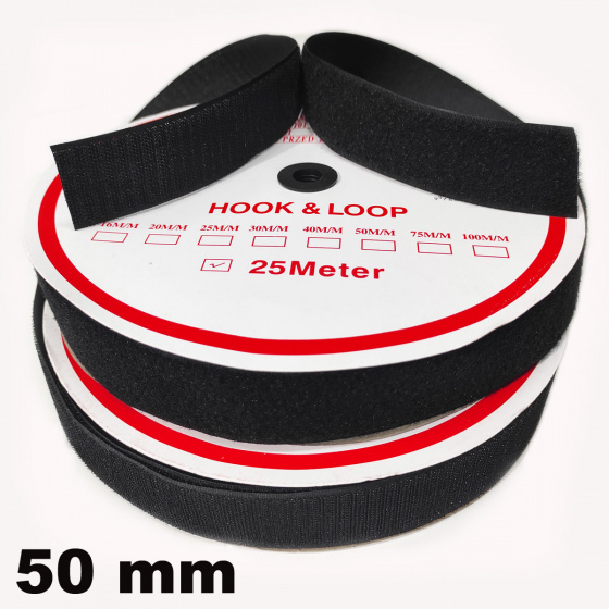 Pásek na suchý zip Háček a Smyčka set černý 50 mm balení 25 m
