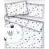 Children's cotton fabric 100% cotton, 125 g/m², width 160 cm, blue crowns on white