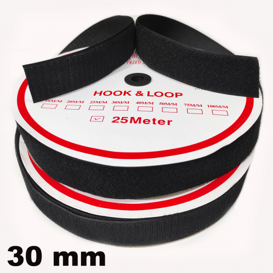 Pásek na suchý zip Háček a Smyčka set černý 30 mm balení 25 m