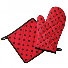Kitchen Oven Mitt and Pot Holder, Red Polka Dot