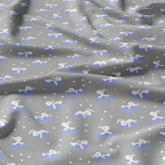 Cotton fabrics, by the meter. Little Rabbit on the Grey
