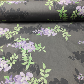 Cotton fabric 100% cotton, 125 g/m², width 160 cm, white lilac branches on graphite Cotton fabric 100% cotton, 125 g/m², width 160 cm, white lilac branches on graphite
