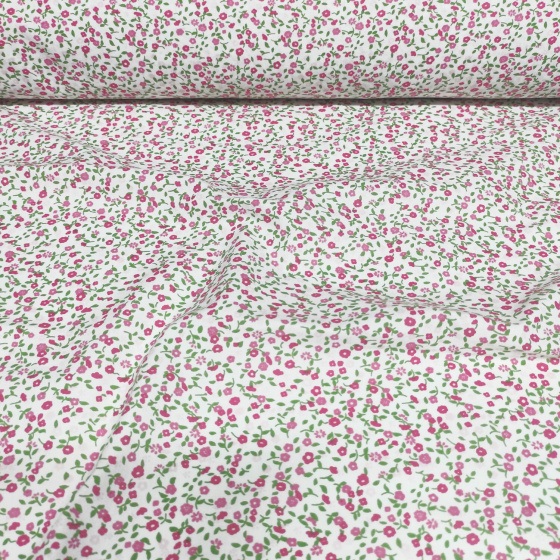 Cotton fabric 100% cotton, 125 g/m², width 160 cm, small red flowers on white