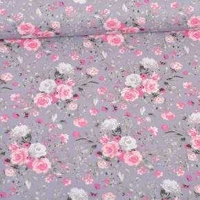 Cotton fabric 100% cotton, 125 g/m², width 160 cm, flowers on graphite Cotton fabric 100% cotton, 125 g/m², width 160 cm, flowers on graphite
