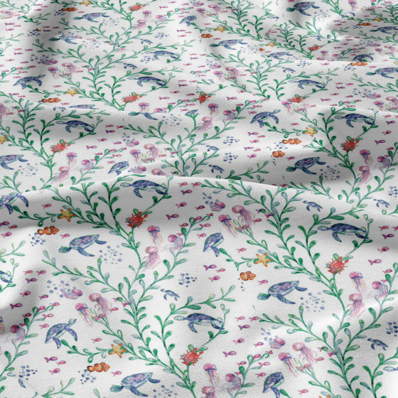 Children's cotton fabric by the meter Water World on White