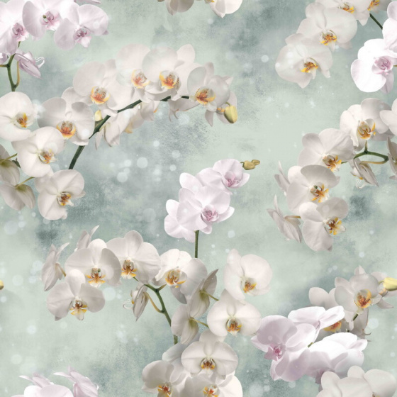 Velurové potahové látky s potiskem, Bílé orchideje