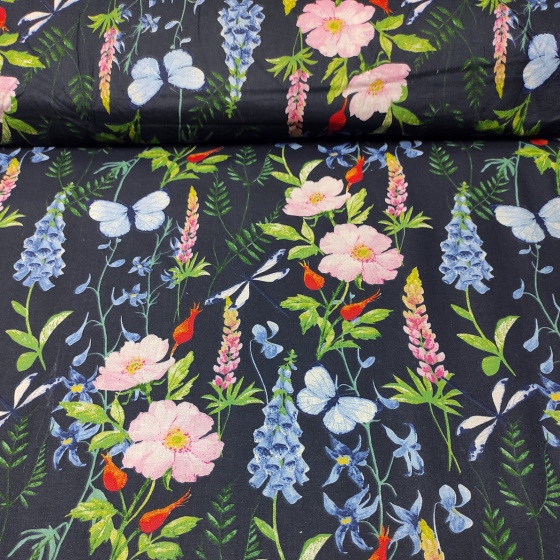 Dekorační dětská bavlněná látka vzor Pole na granátovém