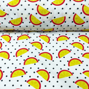 Bavlněná látka 100% bavlny, 125 g/m², šíře 160 cm, citron na puntíků
