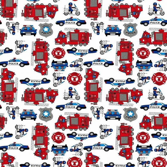 Children's cotton fabric by the meter Police on White