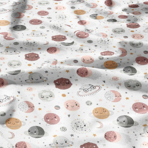 Bavlněné látky, metráž. Svět planet, Hnědý na Bílém