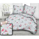 Christmas cotton fabric, by the meter, width 160 cm, Red and Green Elves on Gray, Gray snowflakes