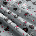 Cotton fabric, by the meter. Crazy cat on Grey