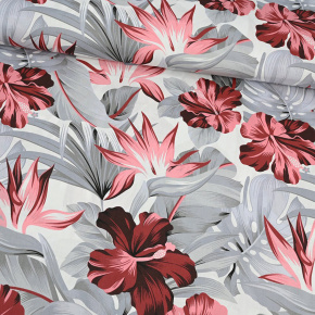 Bavlněná látka 100% bavlny, 125 g/m², šíře 160 cm, monstera šedá na bílém