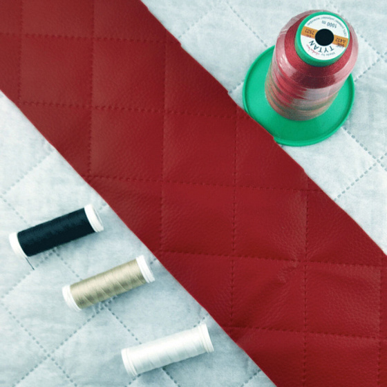 Ultrasonically quilted eco-leather, color red, by the meter