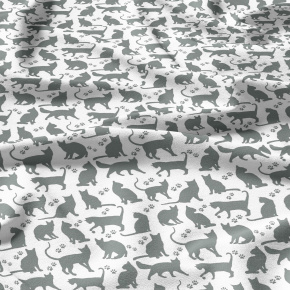 Bavlněné látky, metráž. Kočky Šedé na Bílém