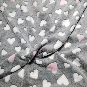 Minky Beránek, 220 g/m², šíře 160 cm, metráž, srdíčka růžové a bílé na šedém