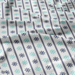 Children's cotton fabric by the meter Steering Wheels Blue and Mint on White
