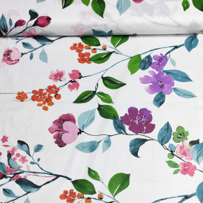 Bavlněná látka 100% bavlny, 125 g/m², šíře 160 cm, kytičky fialové na bílém