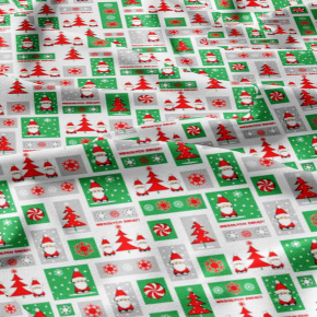 Vánoční bavlněná látka, metráž, šíře 160 cm, Vánoce Červeno-Zelené na Bílém
