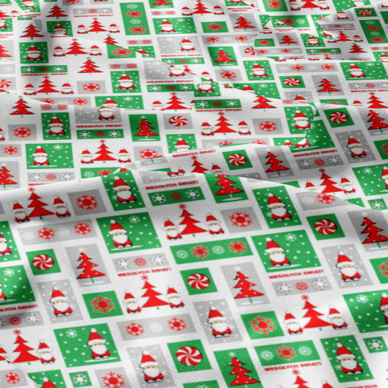Christmas cotton fabric, by the meter, width 160 cm, Christmas Red-Green on White