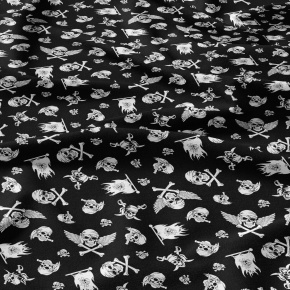 Cotton fabric 100% cotton, 125 g/m², width 160 cm, white skulls on black