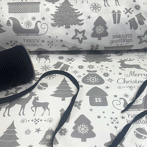 Vánoční bavlněná látka, metráž šíře 160 cm, MIX Šedý na Bílém