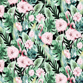 Bavlněná látka 100% bavlny, 125 g/m², šíře 160 cm, zahrada zelená na černém