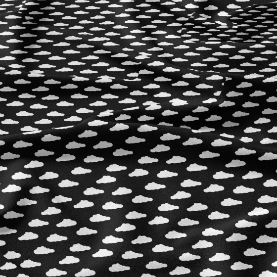 Cotton fabric 100% cotton, 125 g/m², width 160 cm, white cloud on black