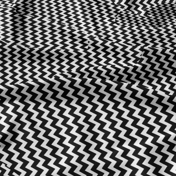 Decorative children's cotton fabrics, by the meter. Zigzag black