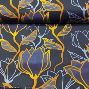Cotton fabric 100% cotton, 125 g/m², width 160 cm, hi-tech flowers on blue