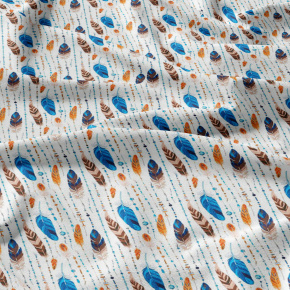 Dekorační bavlněná látka, metráž, Pírka Tyrkysová a Žlutá