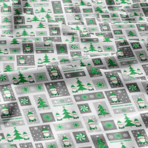 Vánoční bavlněná látka, metráž, šíře 160 cm, Vánoce Šedozelené na Bílém