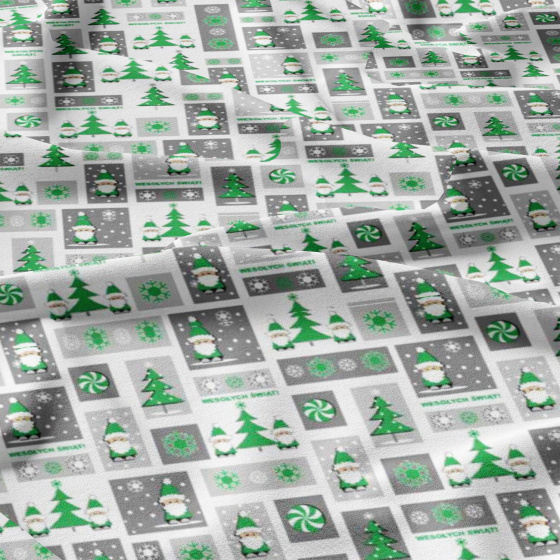Christmas cotton fabric, by the meter, width 160 cm, Christmas Gray-Green on White