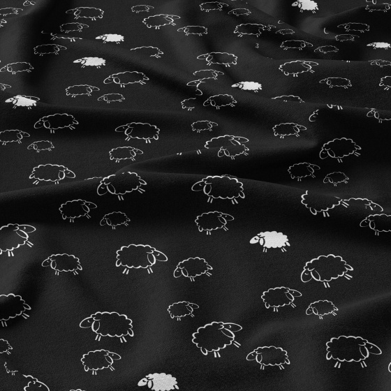 Cotton fabrics, by the meter. Sheep on the Black