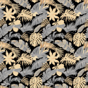 Cotton fabric 100% cotton, 125 g/m², width 160 cm, grey and yellow leaves on black
