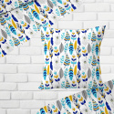 Decorative cotton fabric, by the meter, Blue Feathers on White