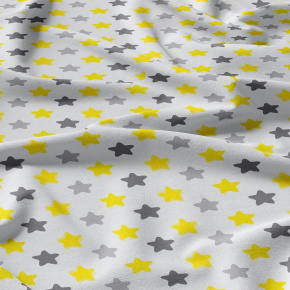 Dětská bavlněná látka bavlna 100%, 125 g/m², šíře 160 cm, hvězdy šedé a žluté na bílém