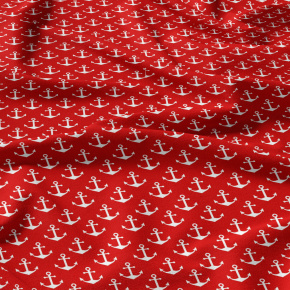 Dětská bavlněná látka metráž Kotvy Bílé na Červeném Dětská bavlněná látka metráž Kotvy Bílé na Červeném