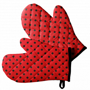 Set of Kitchen Oven Mitts, Red Polka Dot