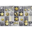 Christmas cotton fabric, by the meter, width 160 cm, Christmas ornaments stars Red on Gray