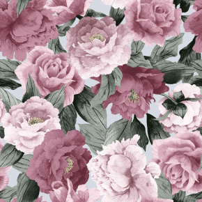 Velvet upholstery fabrics with print, Pink Roses on White