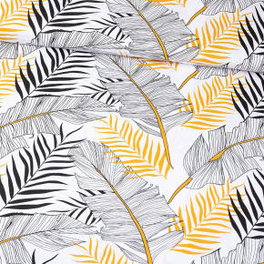 Cotton fabric 100% cotton, 125 g/m², width 160 cm, grey and yellow leaves on white
